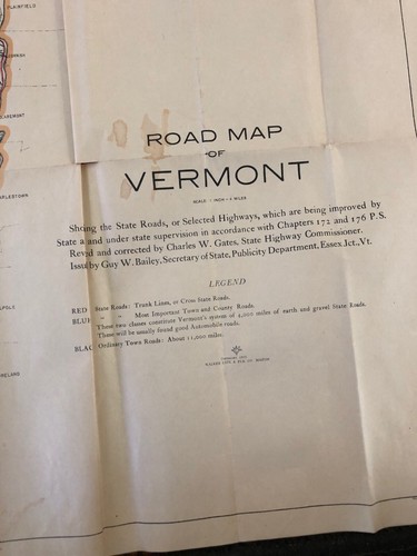 Mapa de ruta antiguo raro de Vermont Walker 1912 - Imagen 5 de 8