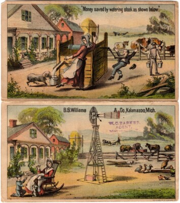 #ad Farm Windmills B. S. Williams amp; Co. Kalamazoo Mich. Double Trade Card $48.74
