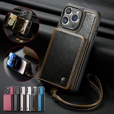 Case For Samsung Galaxy S23 Ultra S22 S21 Leather Wallet Zipper with Strap Cover