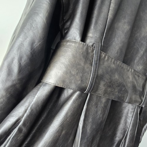 PrettyLittleThing Women's Long Faux Leather Textured Black Trench Coat 14 - Picture 3 of 21