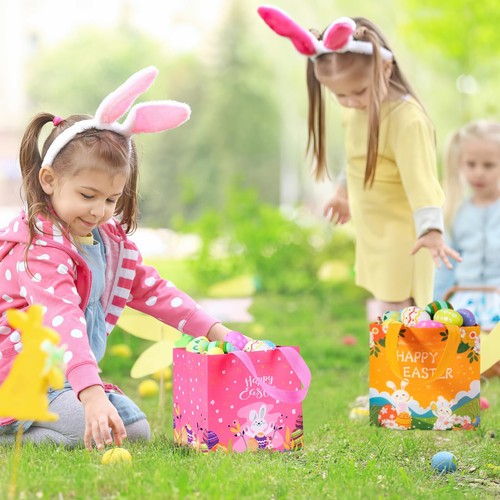 8PCS Easter Gift Bags Egg Hunt Bags Reusable Easter Basket with Handles Non-w... - Picture 5 of 7