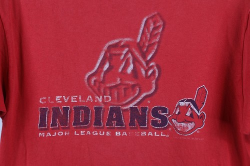 Vintage Y2K 2000 Boys Large Distressed Chief Wahoo Cleveland Indians T-Shirt Red - Picture 4 of 12