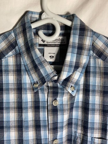 Columbia One Pocket Button Short Sleeve Cotton Plaid Shirt Men's Blue- Medium - Bild 3 von 12