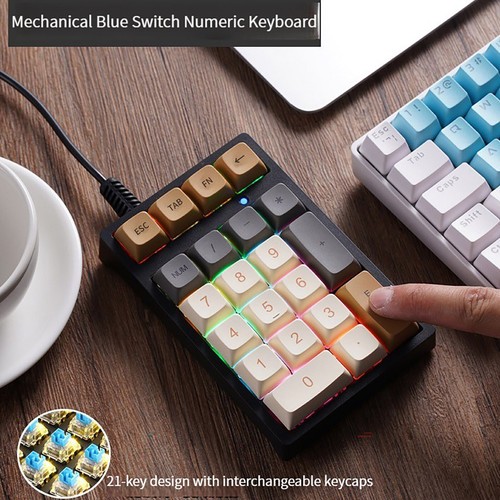 Mini USB Mechanical Numeric Keypad RGB Backlight 21 Keys Numpad Keyboard PBT/ABS - Picture 4 of 14