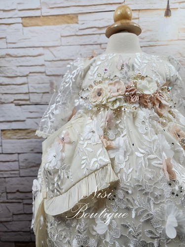 Free Shipping!! Baptism Dress, Butterfly Christening Dress Baby Girl Ivory Dress - Picture 7 of 10