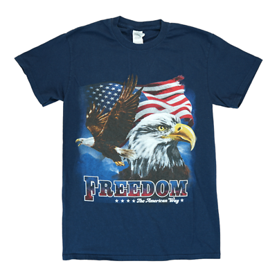 Bald Eagle T-Shirt Adult Size Small American Flag Freedom The American Way  Blue