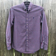Ralph Lauren Blue Label Mens Long Sleeve Button Down Shirt Red Blue Plaid Size M