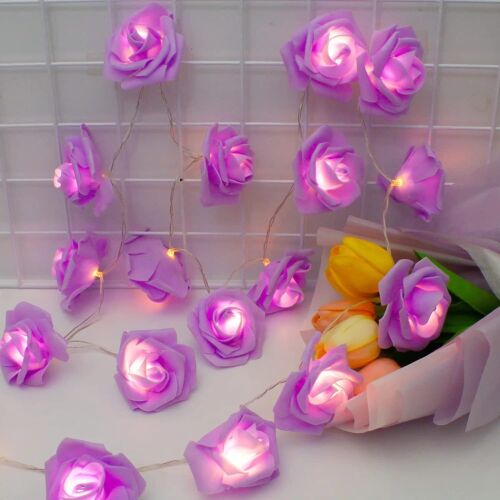 Led Rose Flower String Lights Purple Indoor Fairy String Lights For Bedroom 2m/6 - Picture 2 of 9