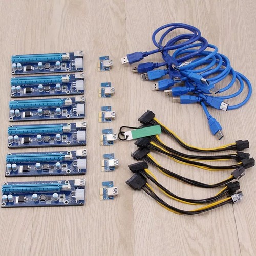 Riser Card Adapter PCI-E 1x To 16x Extender USB3.0 Power Cable 6PCS Bitcoin 6PIN - Picture 2 of 5