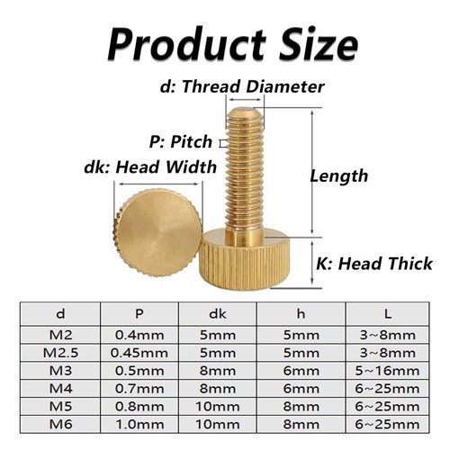 Brass Knurled Thumb Screw M2 M2.5 M3 M4 M5 M6 Thumbscrew Bolt Length 3mm to 25mm - Picture 2 of 48
