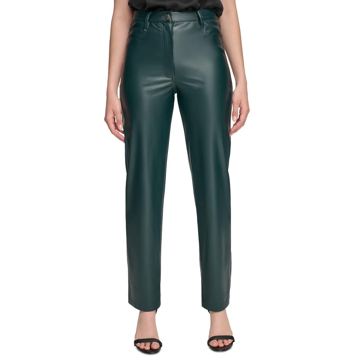 Женские зеленые брюки прямого кроя из искусственной кожи Calvin Klein 8 BHFO 9335