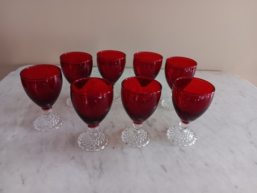 (8) Anchor Hocking Rubin & Klar Blase Patt Fuß Saftgläser 4"