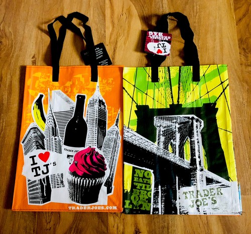NWT Set Of 2 Trader Joe's NY Eco-Friendly Reusable Shopping Grocery Tote Bags - Picture 1 of 10