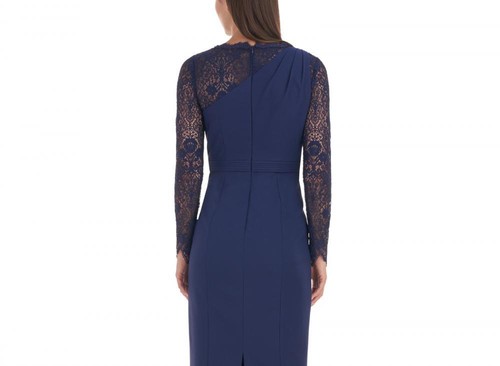 JS Collections Women's Long Maxi Dress Stretch Solid Long Sleeve Lace A2311 - Picture 6 of 20