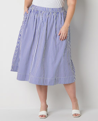 St. John's Bay Women's Elastic Waist Midi A-Line Skirt Plus Size Tall XXLT Blue