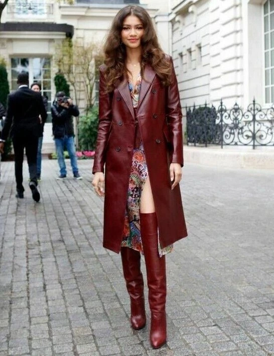 Maroon leather hotsell coat