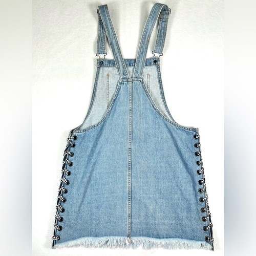 FOREVER 21 Women's Denim Mini Overall Dress Gingham Tied Sides Size Medium - Picture 2 of 11