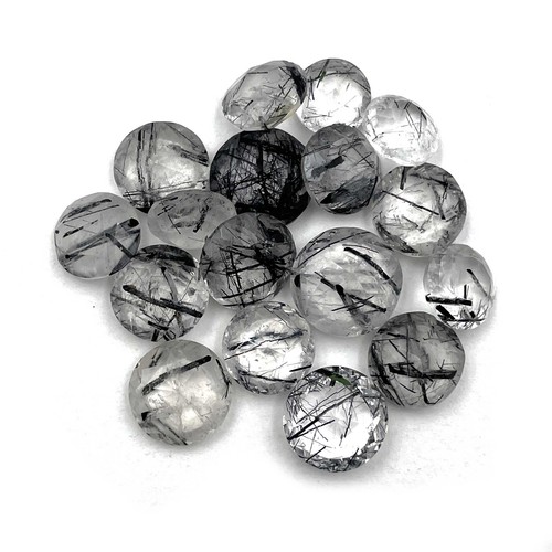 Natural Black Rutile Quartz Round Cut Stone Lot 15 Pcs 9-12.5 MM 57 CT - Picture 2 of 4
