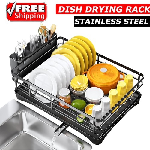 UK Large Kitchen Sink Dish Drainer Rack with Drip Tray and Plate Cutlery Holde - Picture 34 of 44