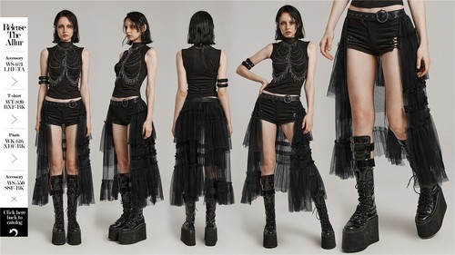 Punk Rave Damen Gothic Punk Dunkel Asymmetrisch Lagenlook Farbverlauf Sexy Netz Rock - Bild 2 von 41