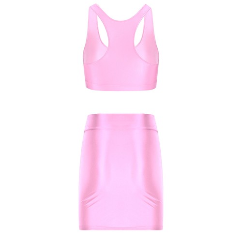 Women's Glossy Outfit Crop Top Bodycon Skirt Mini Club Dress Lingerie Underwear - Picture 48 of 85