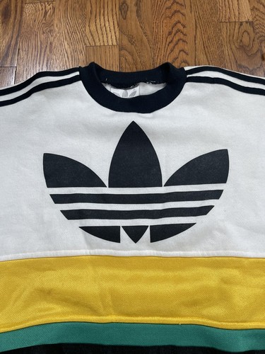 Vintage Adidas Crewneck 90s Kids Green Yellow White Kids Size M NWOT - Picture 2 of 7