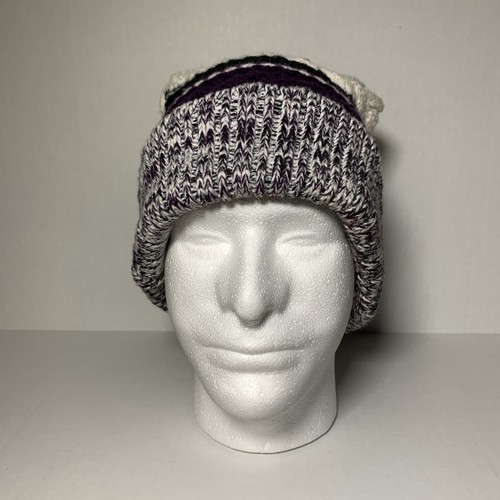 Tan’s Club Cuffed Beanie With Pom Stocking Cap Winter Hat Purple Black & White - Picture 3 of 9