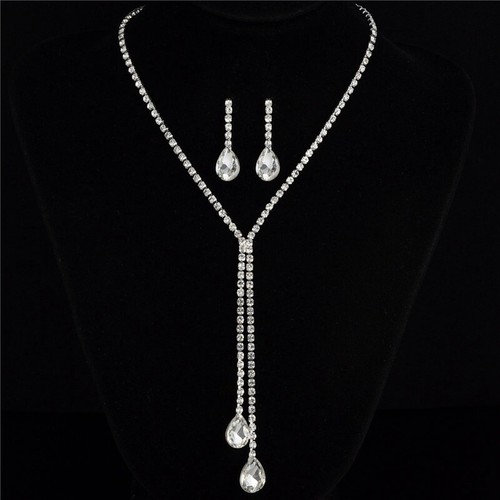 Conjunto de joyas collar pendientes mujer estrás moda boda cristal nupcial - Imagen 22 de 25