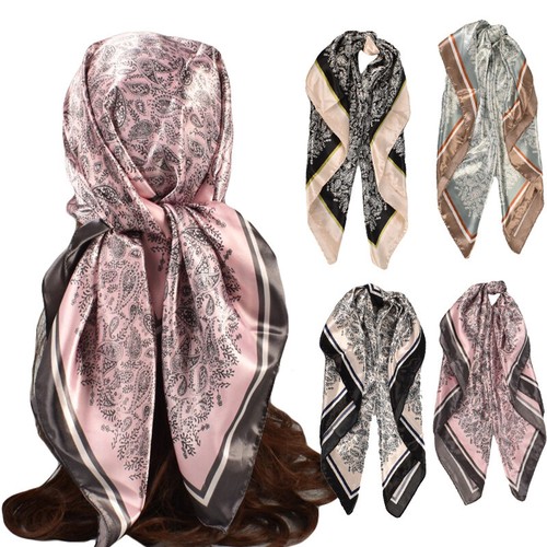 90cm Womens Printed Silk Satin Scarf Smooth Scarves Square Shawl Hijab Head W• - Picture 9 of 76