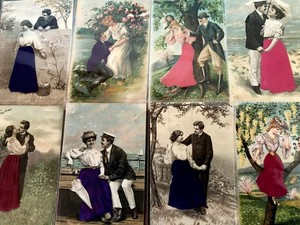 Beautiful-Lot-of-10-SILK-Victorian-Couples-Romance-Romantic-Postcards-p99