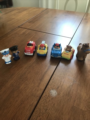 Lot Of 7 Fisher Price Little People Figures: Farm Donkey, 2 Pilots, 4 Wheelies - Picture 1 of 12