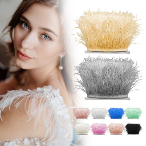 1M Ostrich Feather Tassel Fringe Trims Crafts Sewing DIY Hat Dress Apparel Decor - Afbeelding 1 van 22