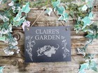 Personalised Natural Slate  Plaque Butterfly and Flowers Garden Design 13x17cm