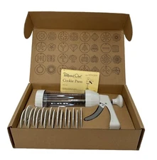 The Pampered Chef 1525 Cookie Press with 16 Discs Color White