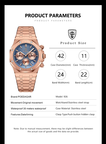 2025 POEDAGAR Mens,Quartz,Watch Royal Oak Fashion Waterproof Steel band Luminous - Picture 13 of 34