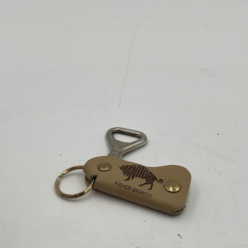Vintage Buffalo Leather Manitoba Fisher Branch Keychain Fob Bottle Opener 3” - Picture 4 of 7