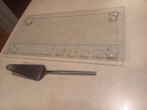 S&P Salt & Pepper Rectangular Glass sweets plate with cake server 40x20cm - Foto 1 di 14