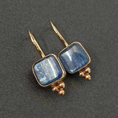 Vintage 9K Gold Sapphire Earrings GRAS Israel Sterling Silver Modernist Timeless - Picture 6 of 19