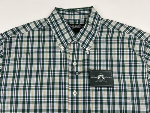 Camisa Brooks Brothers Country Club manga larga a cuadros con botones - verde, blanca - Imagen 2 de 3