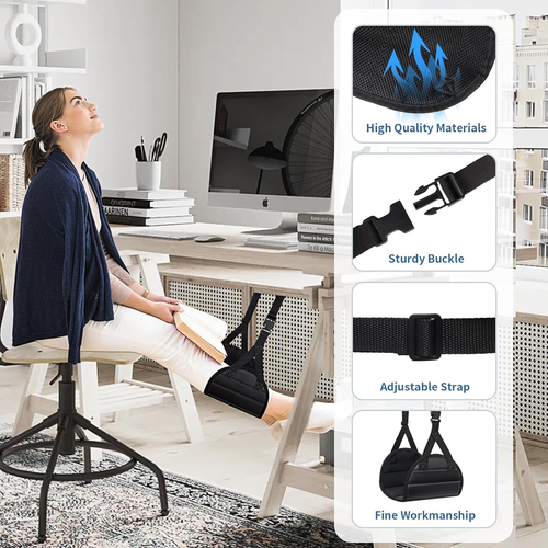 Airplane Foot Hammock, Foot Rest for under Desk at Work, Length Adjustable Airpl - Picture 3 of 12