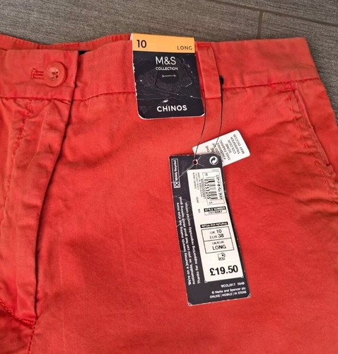M&S Burnt Orange Chinos 10 New + Tags W30" L30" Mid Rise 10.5" 100% Cotton - Picture 4 of 9