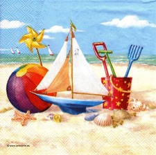 (2) Two Paper Lunch Napkins for Decoupage/Mixed Media - Beach Toys seashore