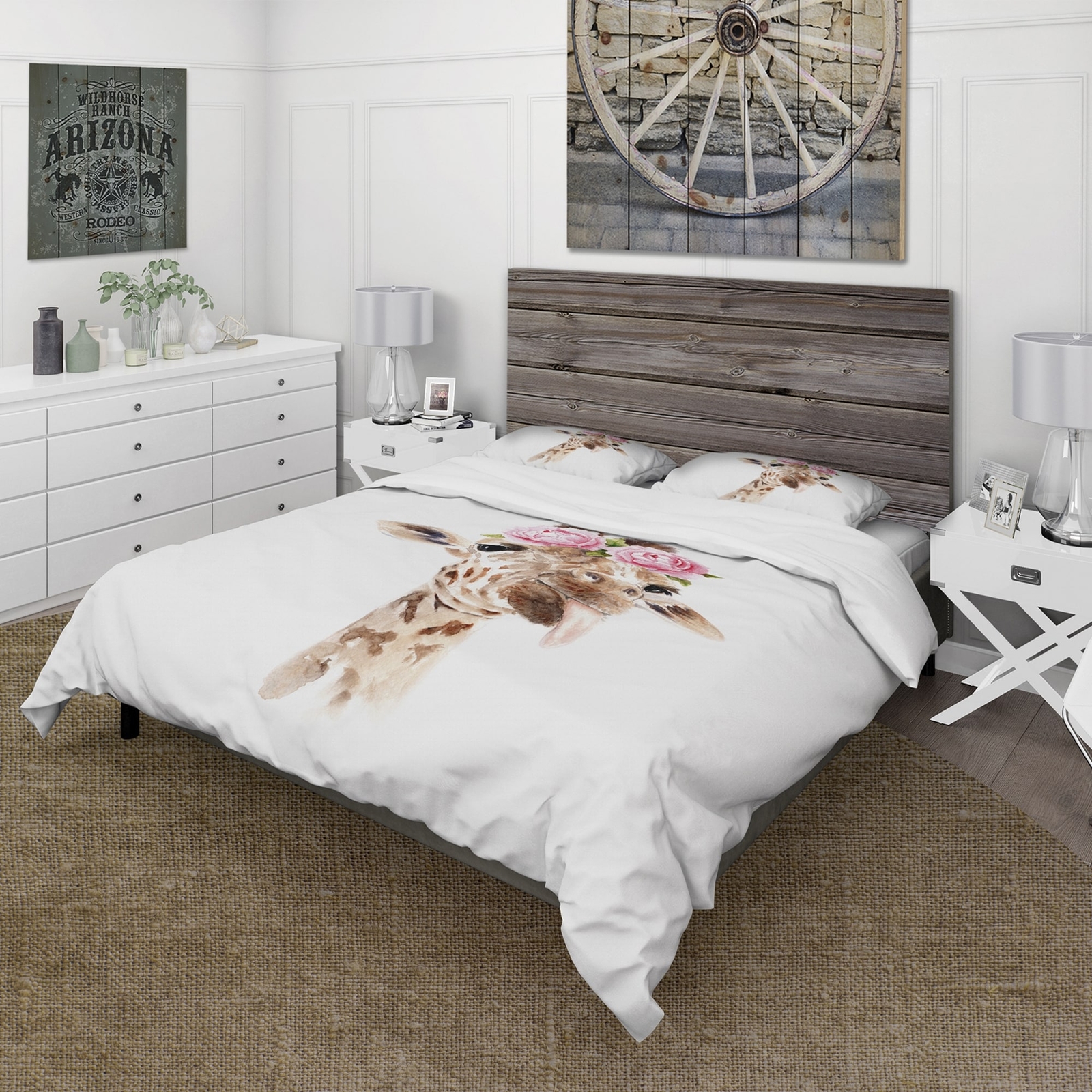 Designart 'Portrait of A Giraffe With Flowers I' Farmhouse