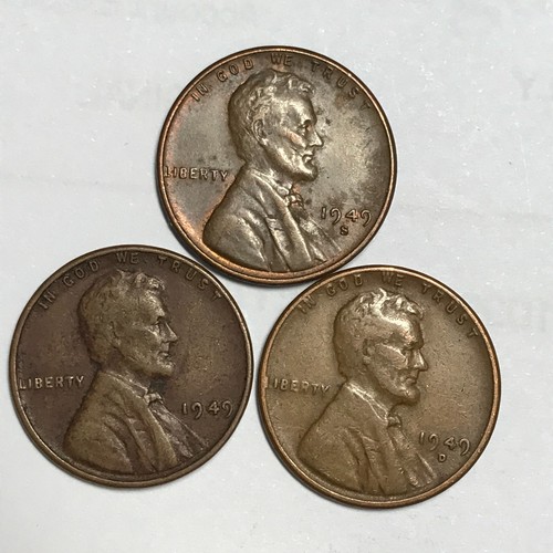 1949 1949D 1949S PDS Lincoln Wheat Cents Very Nice Coin 228