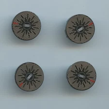 LEGO x 4 Black Tile, Round 2 x 2 with White Audi Logo, Silver Stripes, and Red