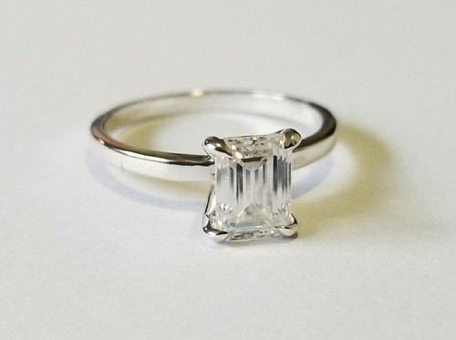 1.00 Carat Moissanite Emerald Cut Solitaire Ring Charles & Colvard - Picture 2 of 6
