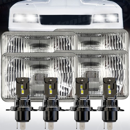 4pcs 4x6 inch Glass Headlights Conversion Semi Sealed Kit & 6500K H4 LED Bulbs - Picture 1 of 20