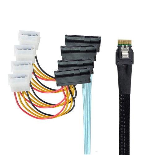 Slimline Cable SAS 4.0 SFF-8654 4i 38pin hôte vers 4 SAS 29pin SFF-8482 Targe... - Afbeelding 1 van 9