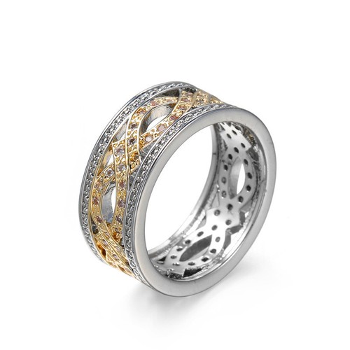 Great Double Color White Fire Topaz Silver Yellow Gold Plated Band Ring Sz 6-10 - Picture 6 of 6