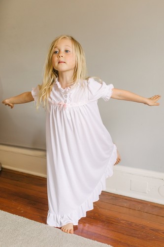 Girls Nightgown in White with Pink Ribbon Inlay - Picture 5 of 9